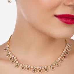Zaveri Pearls Gold Tone Dazzling Cubic Zirconia Brass Necklace & Earring Set-ZPFK17254 image 1