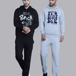 Vimal Jonney Black & Grey Regular Fit Printed Hooded Sweatshirt & Trackpant Set - Pack of 2 image 1