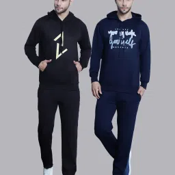 Vimal Jonney Black & Navy Regular Fit Printed Hooded Sweatshirt & Trackpant Set - Pack of 2 image 1
