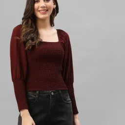 KASSUALLY Maroon Relaxed Fit Crop Top image 1