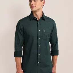 U.S. Polo Assn. Green Regular Fit Printed Shirt image 1