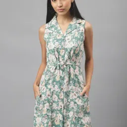 Latin Quarters Green Floral Print Shirt Dress-image-32