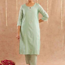 Zuri Green Megha Embroidered Chanderi Kurta-image-23