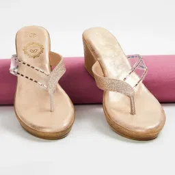 Melange by Lifestyle Women's Antique Gold Thong Wedges image 1