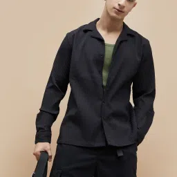 Forca By Lifestyle Black Regular Fit Stripes Shirt image 1