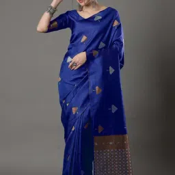 SHUBHKALA Blue Silk Woven Saree With Unstitched Blouse-image-1