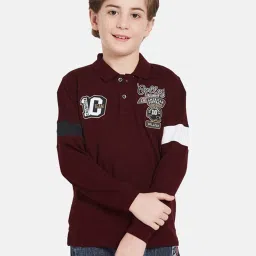 Octave Kids Maroon Graphic Print Full Sleeves Polo T-Shirt image 1