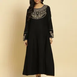 W Black Embroidered A Line Kurta image 1
