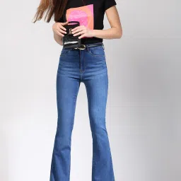 Vero Moda Blue Blended Bootcut High Rise Jeans image 1