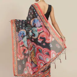 Ishin Black & Pink Printed Saree With Unstitched Blouse image 2