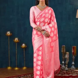 Satrani Pink Georgette Woven Saree With Unstitched Blouse-image-51