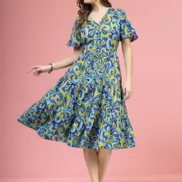 Melon by PlusS Blue Printed A-Line Dress image 1