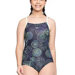 Speedo Kids Navy & Green Printed Swimsuit image 1