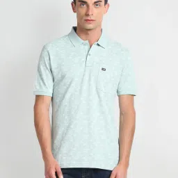 arrow sport Arrow Sports Green Cotton Regular Fit Printed Polo T-Shirt image 1