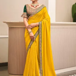 Saree Mall Yellow Silk Embroidered Saree With Unstitched Blouse image 1