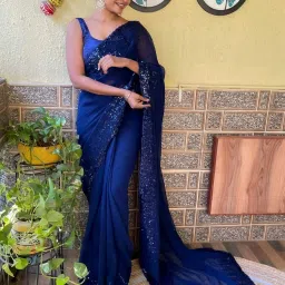 Saree Mall Blue Embellished Saree With Unstitched Blouse image 1