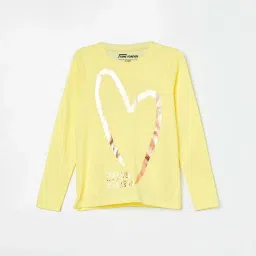 Fame Forever by Lifestyle Kids Yellow Cotton Printed Full Sleeves T-Shirt image 1