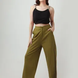 Zink London Olive Regular Fit Regular Fit High Rise Trousers image 4