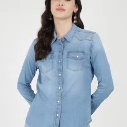 Guess Blue Lyocell Solid Shirt image 1