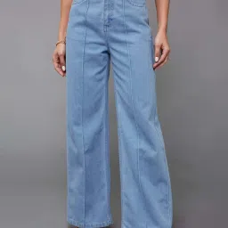 Miss Chase Light Blue Straight Fit High Rise Clean Look Regular Length Non Stretchable Denim Jeans image 1