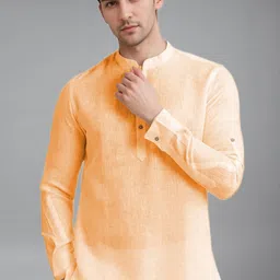 Navkanj Band Collar Roll-Up Sleeves Straight Short Kurta-image-36