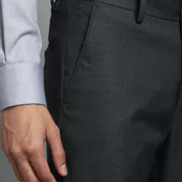 Louis Philippe Grey Slim Fit Self Pattern Trousers image 4