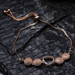 Zeneme Rose Gold Plated American Diamond Studded Heart Shaped Adjustable Bracelet-picture-27