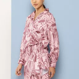 Chemistry Printed Satin Finish Front Bow Shirt Dress-picture-25