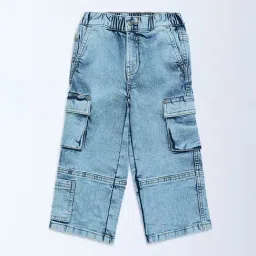 HOP Kids by Westside Blue Washed Relaxed-Fit Mid-Rise Cargo Jeans-image-33