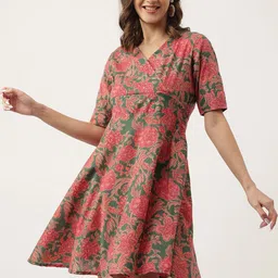 CORSICA Women Floral Printed Cotton Fit & Flare Dress-image-92