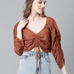 Oxolloxo Brown Regular Fit Crop Top-image-0
