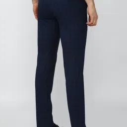 Peter England Navy Slim Fit Checks Trousers image 2