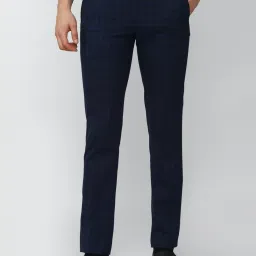 Peter England Navy Slim Fit Checks Trousers image 1