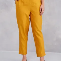 Fabindia Mustard Regular Fit Solid Trousers-image-66