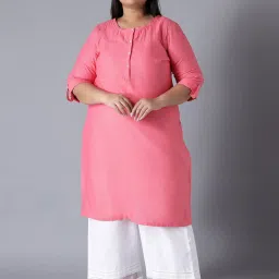 W Pink Straight Kurta image 1