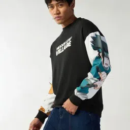 Bewakoof Naruto Men's Black & White Graphic Printed Oversized Sweatshirt image 3