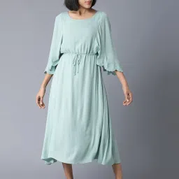 W Turquoise Embroidered Flared Kurta image 1