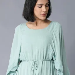 W Turquoise Embroidered Flared Kurta image 5