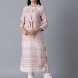 W Pink Printed Straight Kurta image 1