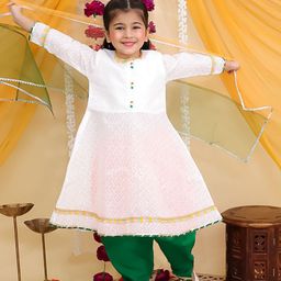 Superminis Girls Self Design A-Line Pure Cotton Kurti With Dhoti Pants & Dupatta-picture-0