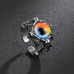 Teeragaj Stainless Steel Eye Stone-Studded Adjustable Finger Ring-image-44