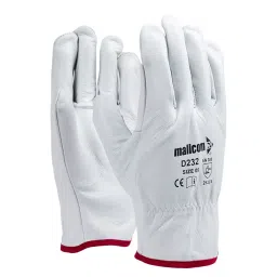 Mallcom Safety Hand Gloves Natural Grain Leather White Size M, D232 image 1