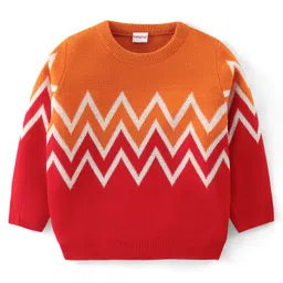 Babyhug Knit Full Sleeves Sweater Chevron Design - Orange-picture-14