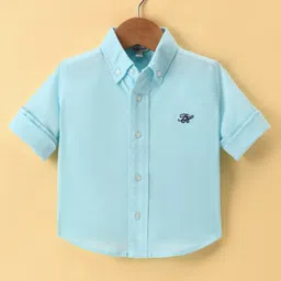 ToffyHouse 100% Cotton Woven Yarn Dyed Full Sleeves Solid Color Shirt - Sky Blue-image-94