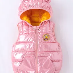 Kookie Kids Sleeveless Padded Hooded Jacket with Ears Applique & Duck Patch Detailing - Pink-picture-28