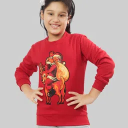 Ninos Dreams Fleece Christmas Theme Full Sleeves Santa Claus & Reindeer Printed Sweatshirt - Red-picture-25