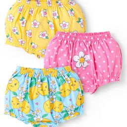 Babyhug 100% Cotton Single Jersey Knit Antibacterial Bloomers With Polka Dots & Floral Print Pack of 3 - Pink Yellow & Light Blue-image-95