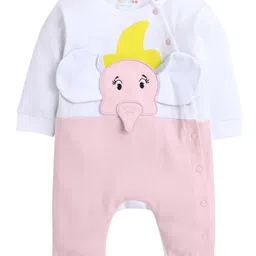BUMZEE Interlock Woven Full Sleeves Romper With Elephant Applique - Off White & Pink-picture-11