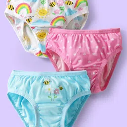 Babyhug 100% Cotton Knit Panties With Heart & Rainbow Print Pack of 3 - Pink Light Blue & White-picture-37