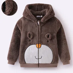 Mark & Mia Full Sleeves Fur Hooded Winter Jacket With Animal Print & Applique - Brown-picture-10